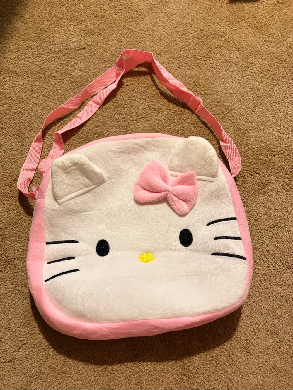 Plush Pink and White Kitty Crossbody Bag for Kids